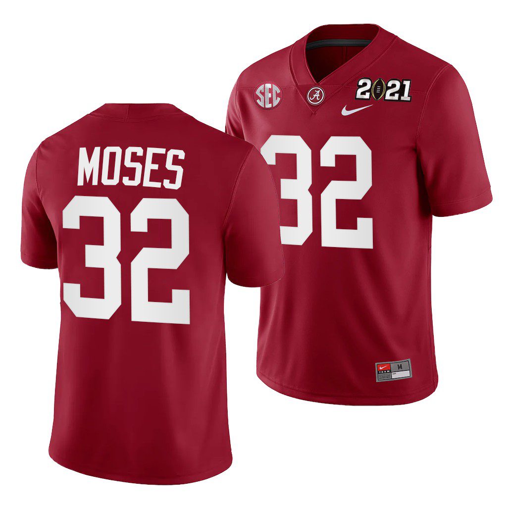 Men's Alabama Crimson Tide Dylan Moses #32 Crimson 2021 Rose Bowl Champions Playoff Home NCAA College Football Jersey